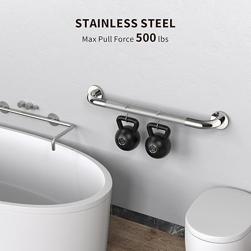 Miniatura 3 de ZUEXT - Paquete de 2 manijas antideslizantes para regadera de 24 pulgadas, barra de equilibrio de baño moleteada de acero inoxidable cromado,