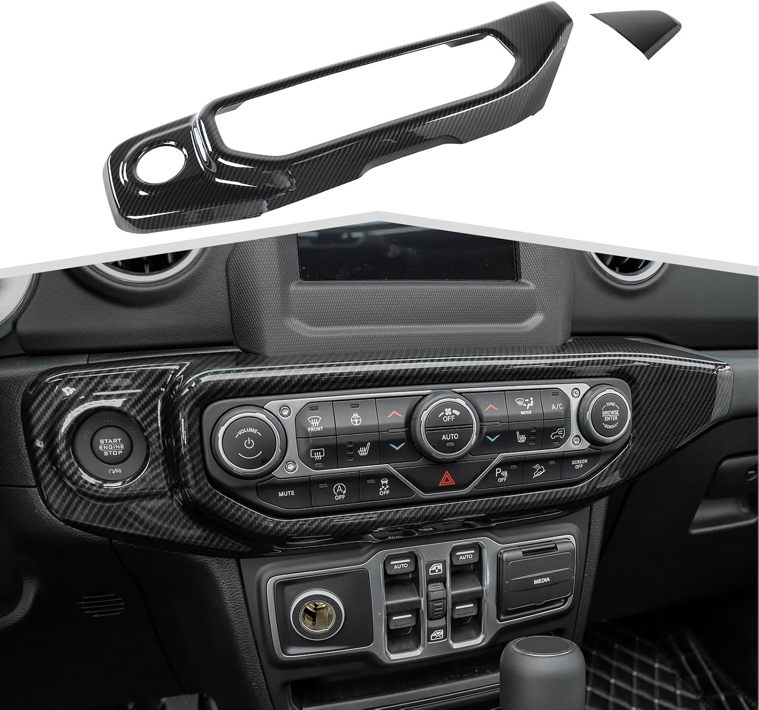Carbon Fiber Console Air Conditioning Cover Dashboard Center Console Control Panel fit for Jeep Wrangler JL & Gladiator JT 2018-2023 Interior Accessories Decoration Trim Kit