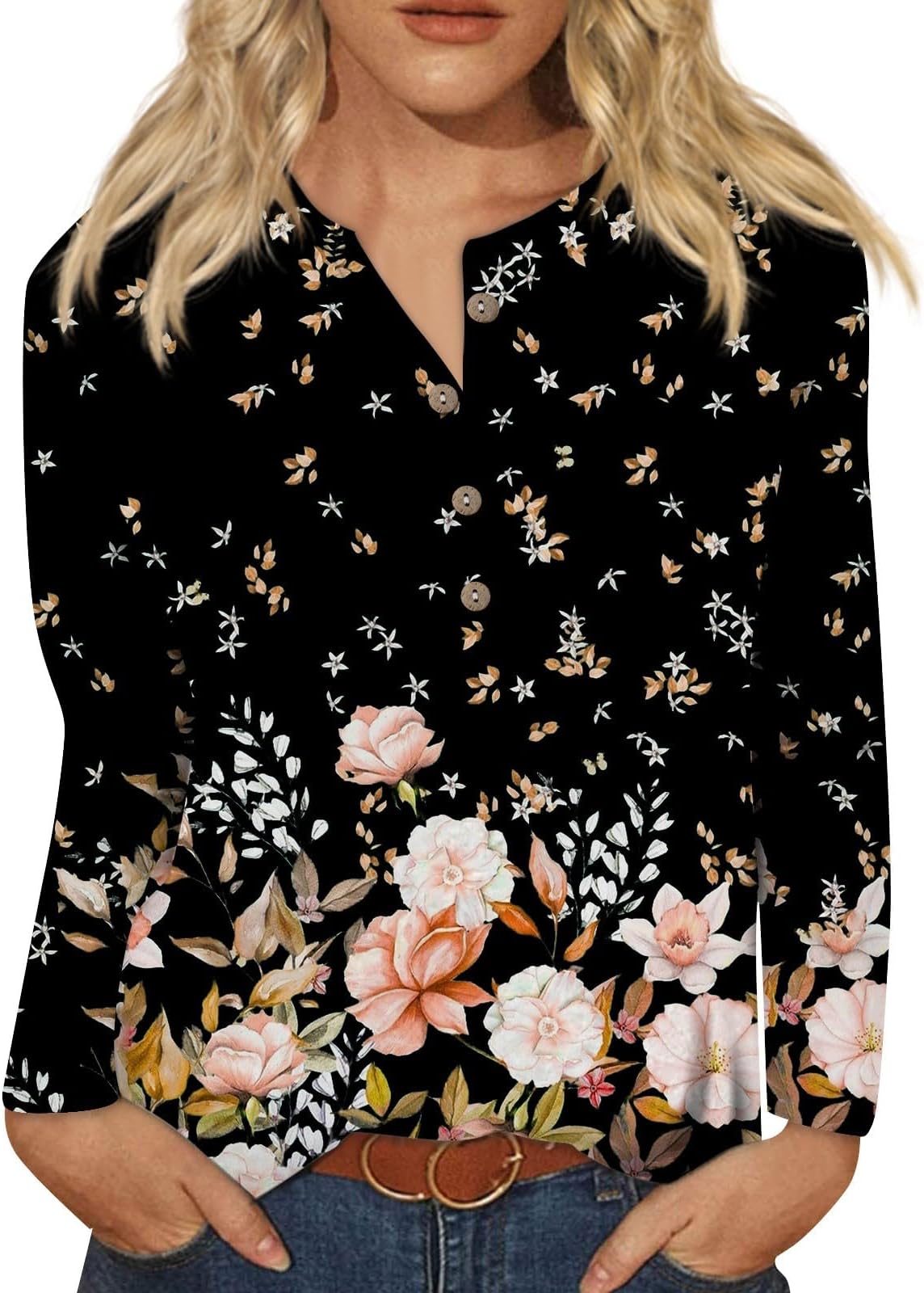 Fall Tops for Women 2023 Trendy Print Plus Size Pullover Blouse Casual Long Sleeve Button Down Henley Fit Top Shirts Long Sleeve Tops Women