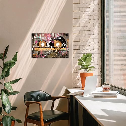 Miniatura 3 de KREATIVE ARTS Lienzo de arte callejero vintage con graffiti retro, cinta de cassette con cita de vida, arte de pared inspirador y motivacional para