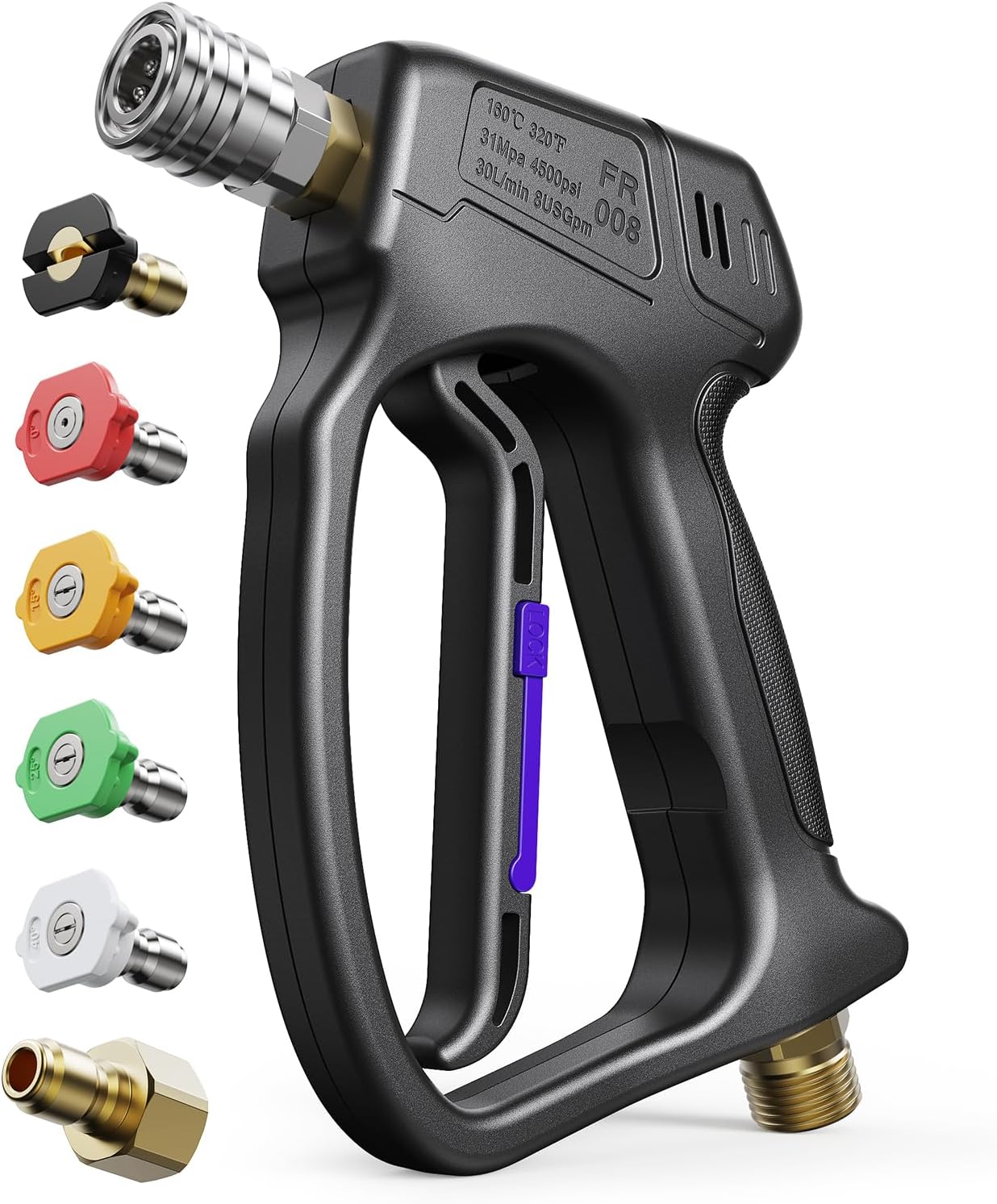 Short Pressure Washer Gun with Swivel 3/8" & M22-14mm Connect High Pressure Washer Handle with 5 Spray Nozzle, 1/4" Quick Connector Coupler Power Washer Gun Compatible with Foam Cannon