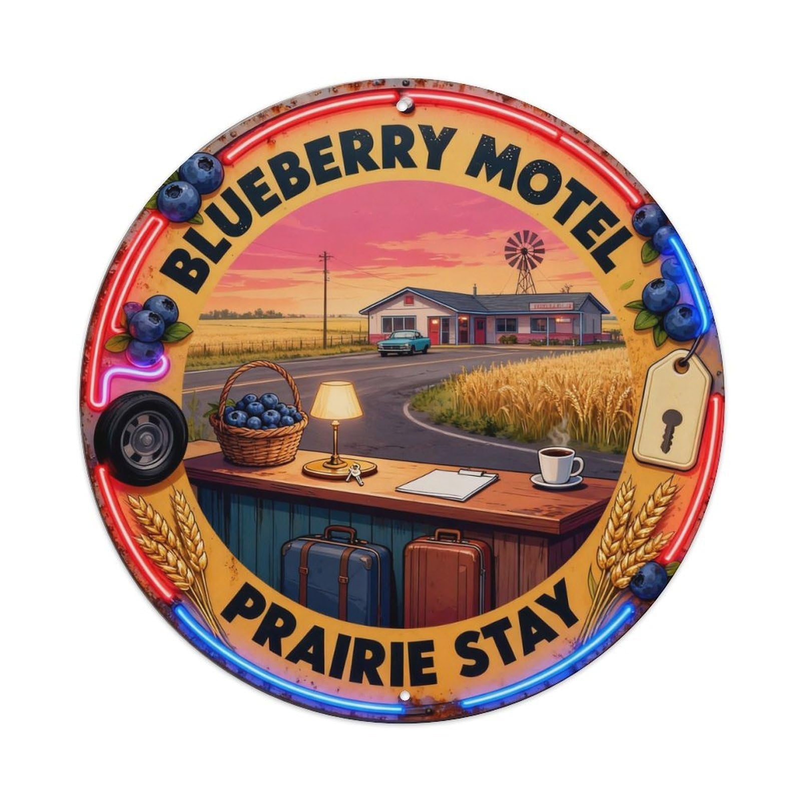 Blueberry Motel Sign Metal Tin Sign Plaque
