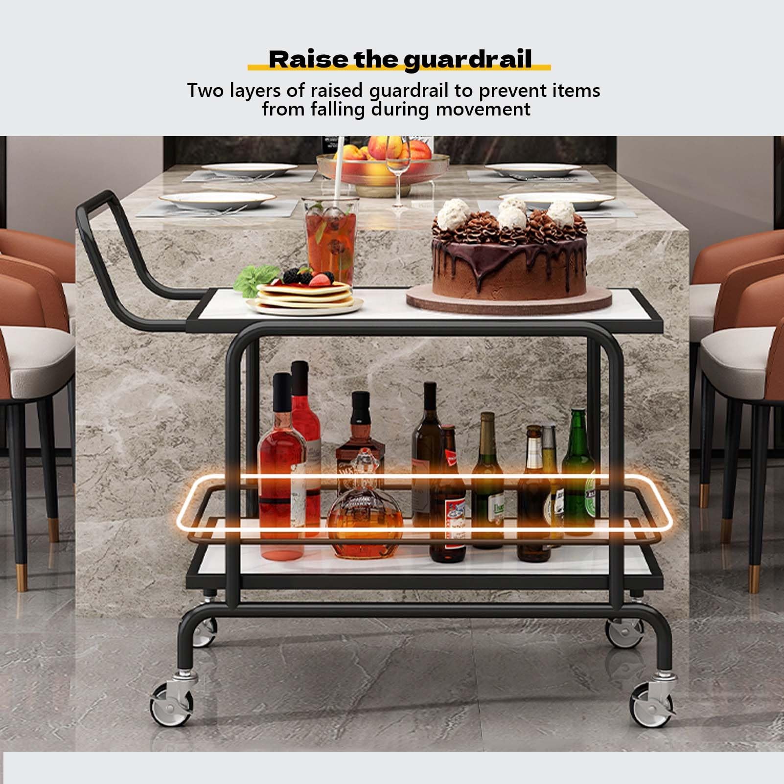 Chariot de service à 2 niveaux avec roulettes, étagères mobiles de rangement pour boissons pour cuisine et salle à manger