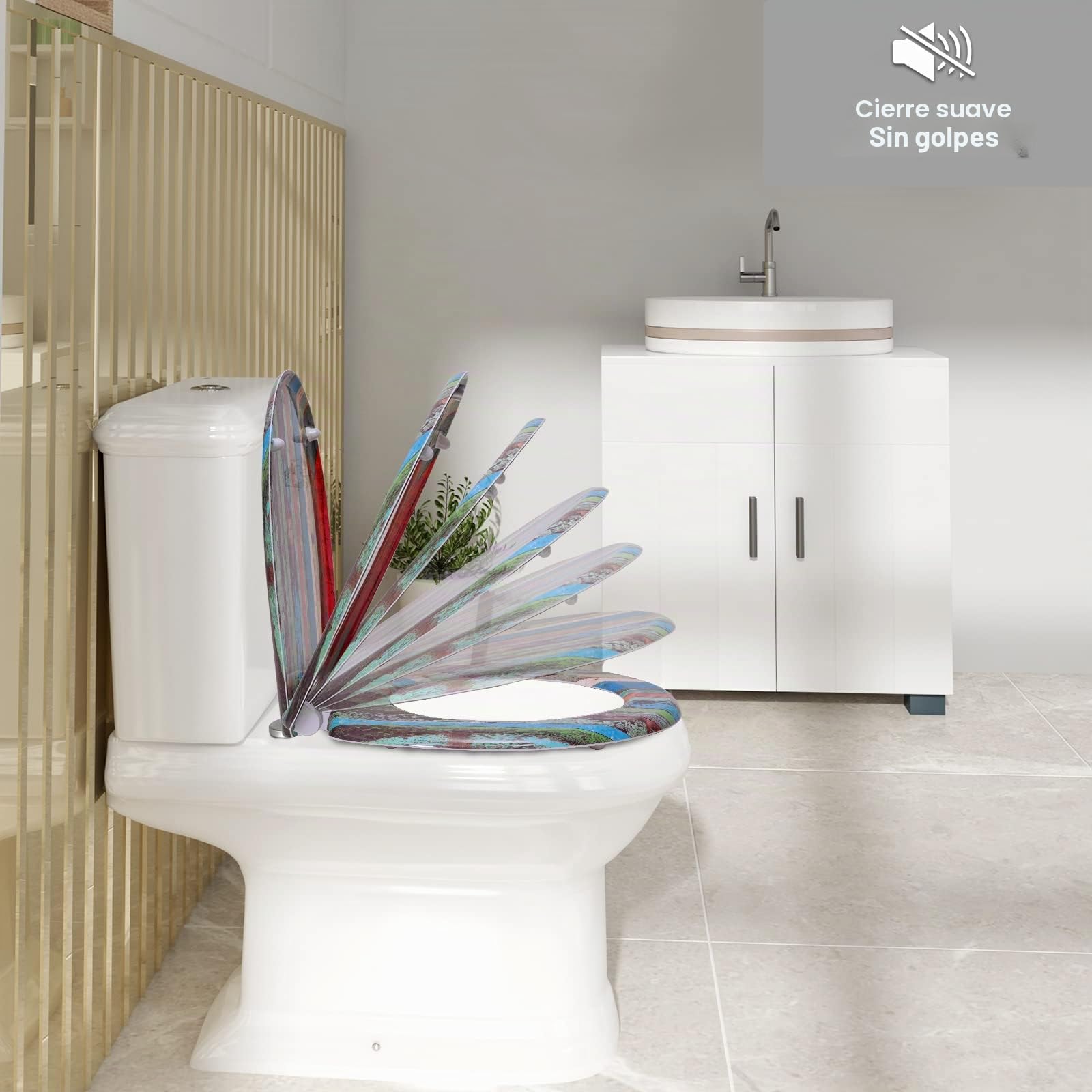 WOLTU Tapa WC Universal,Tapa WC de Liberación Rápida,Asiento para Inodoro, Asiento de Inodoro en Forma de O, Cierre Suave Lento, Bisagras Ajustables,Fácil De Montar
