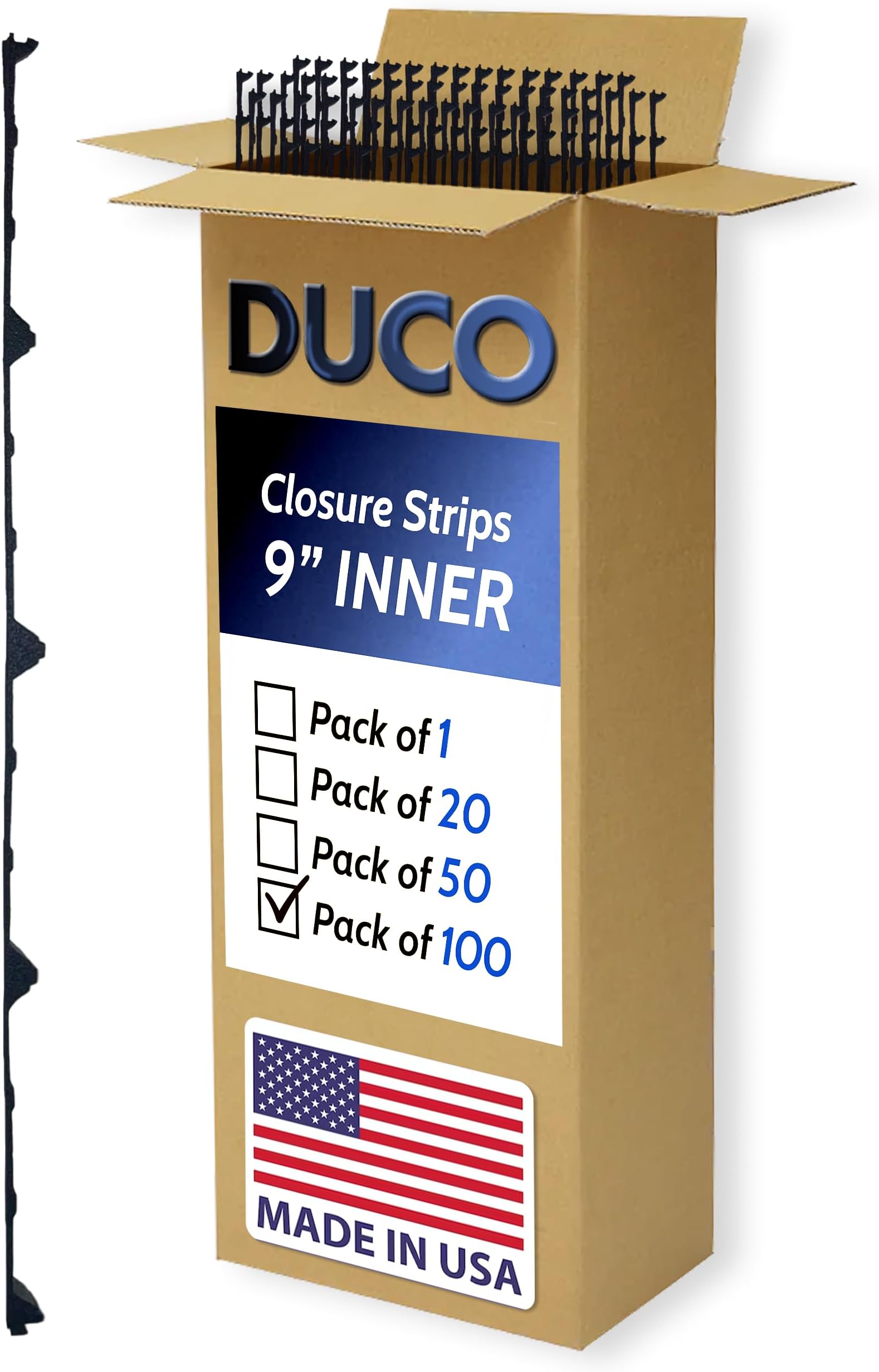 Duco USA-Made Classic Rib Foam Closure Strips 3ft Long, 9" Rib Profile - 100 Pack of Black Corrugated Roof Foam Strips - Weatherproof Seal to Block Gaps, Noise, Moisture, and More