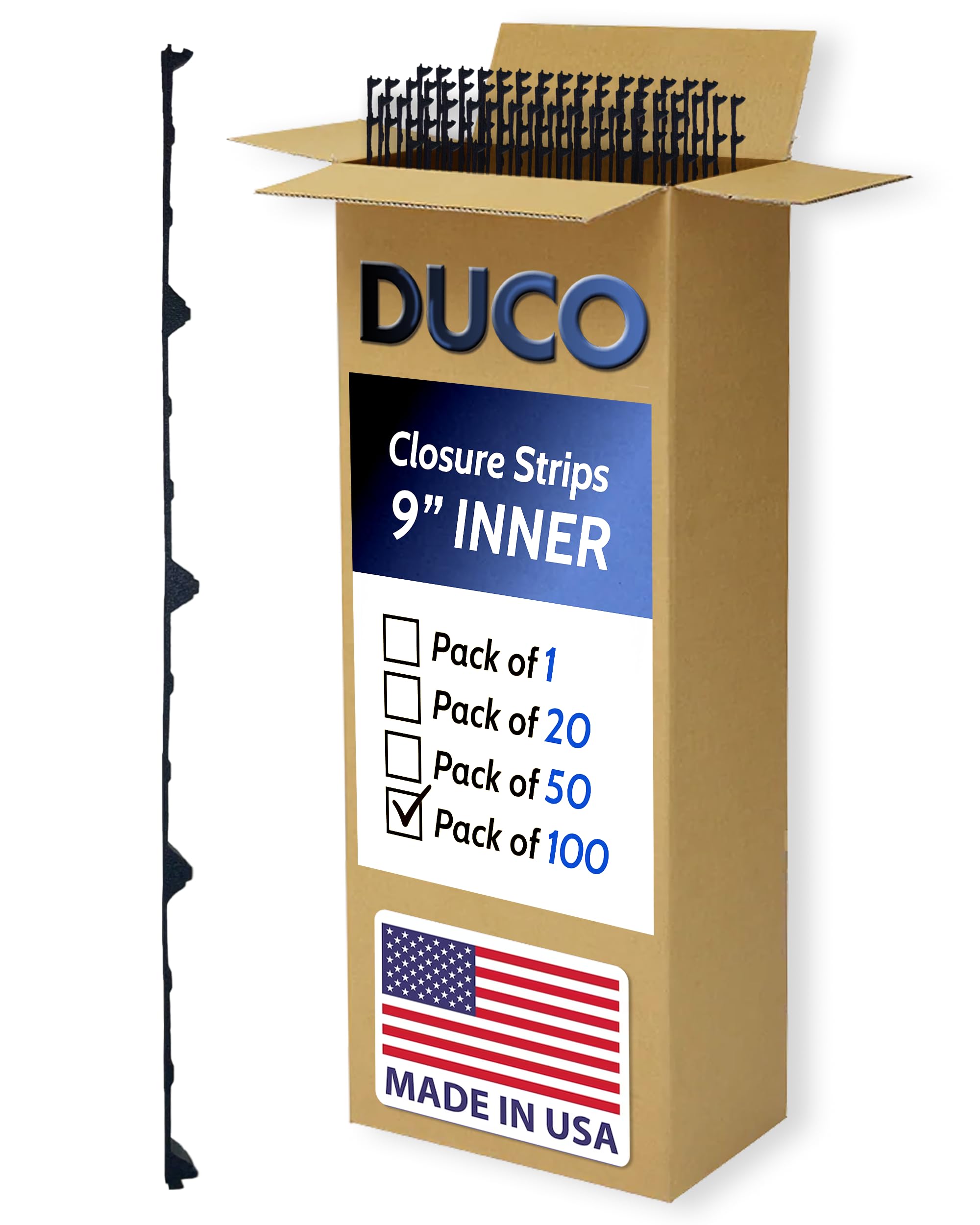 Duco USA-Made Classic Rib Foam Closure Strips 3ft Long, 9" Rib Profile - 100 Pack of Black Corrugated Roof Foam Strips - Weatherproof Seal to Block Gaps, Noise, Moisture, and More