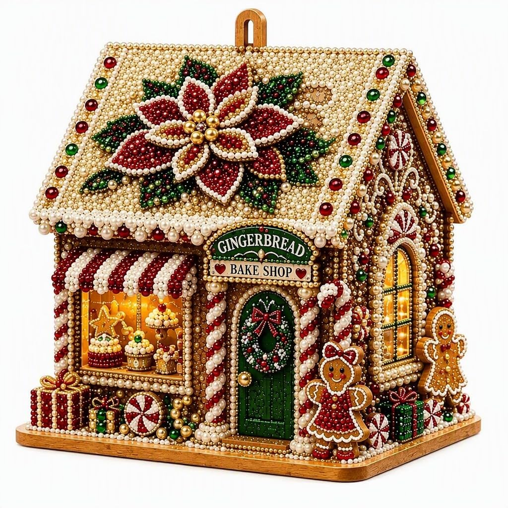 DIY 3D Christmas Wooden House Diamond Pearl Art Kit for Adults