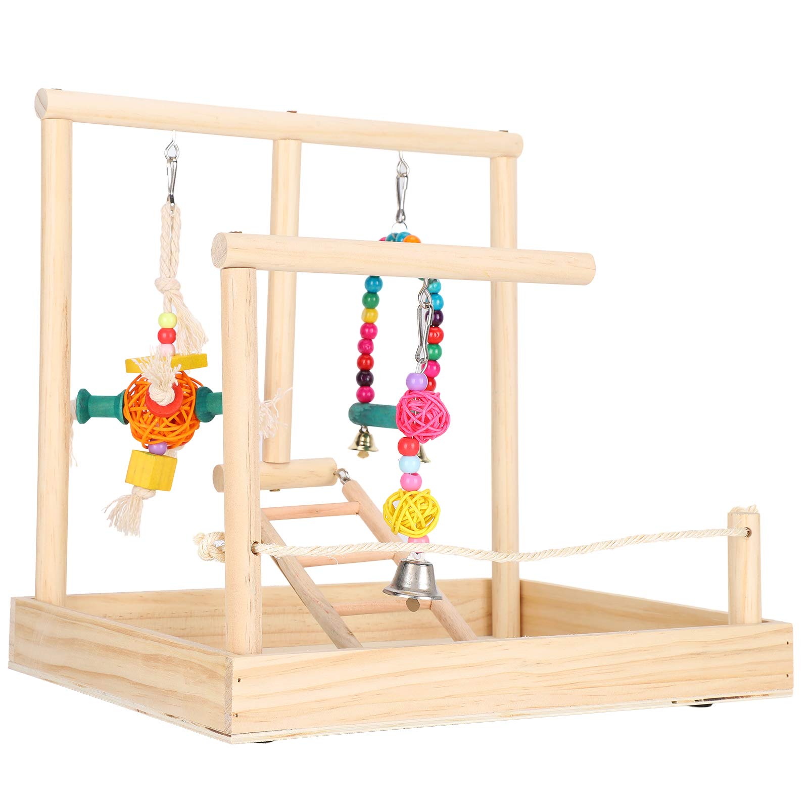 pour perroquets, perchoirs à Oiseaux, Jouets à mâcher pour Petits Oiseaux, avec Cloche, Support en Bois, échelle, balançoire, pour perruches, calopsittes, inséparables