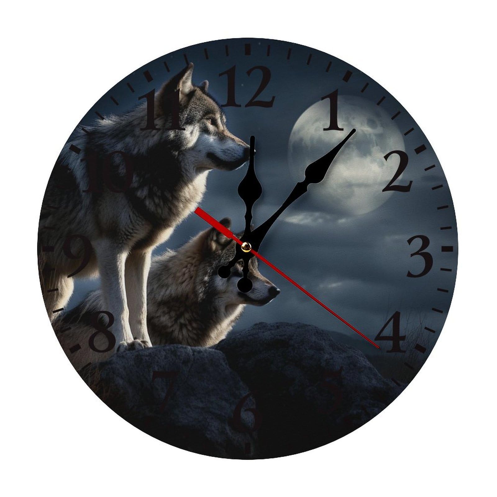 NTVOWPZO 10 Inch Wall Clock Wolves in The Moonlight Battery Operated Wall Clocks Silent Non-Ticking Round Wall Clock for Living Room Kitchen Home Office Wall Decorative Clock