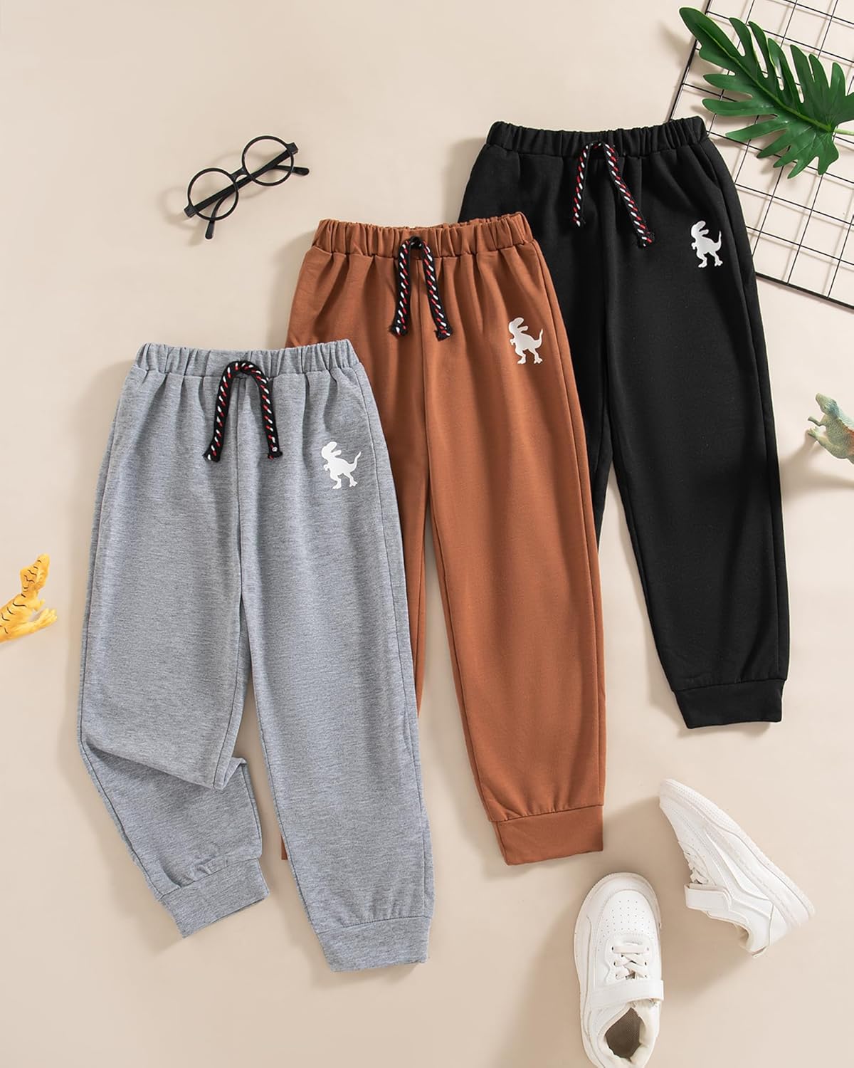 Toddler Boy Pants Fall Winter 2T 3T 4T 5T Little Kids Boy Sweatpants 3 Pack Drawstring Elastic Pants Size 6 7 - Image 3
