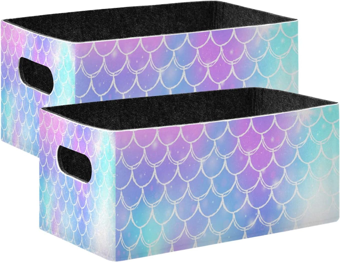 Kcldeci Princess Mermaid Kawaii Rainbow Scales Storage Bins Baskets for Organizing, Sea Fish Tale Sturdy Storage Basket Foldable Storage Baskets for Shelves Closet Nursery Toy