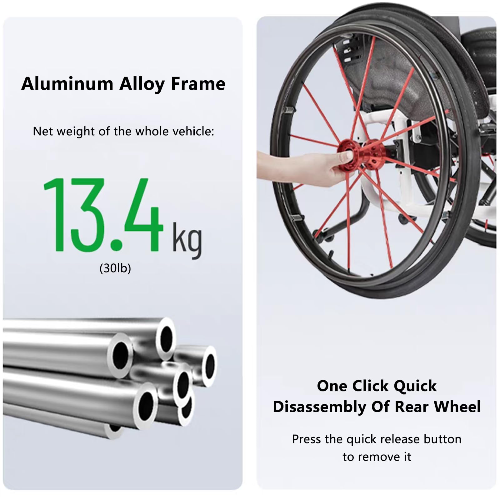 Leichter Sportrollstuhl, Zusammenklappbarer All-terrain-ultra-rollstuhl, Rollstuhl Aus Aluminiumlegierung, Leichter Rollstuhl Für Erwachsene, Selbstfahrende Manuelle Rollstühle(36cm/14.2in,Pink)