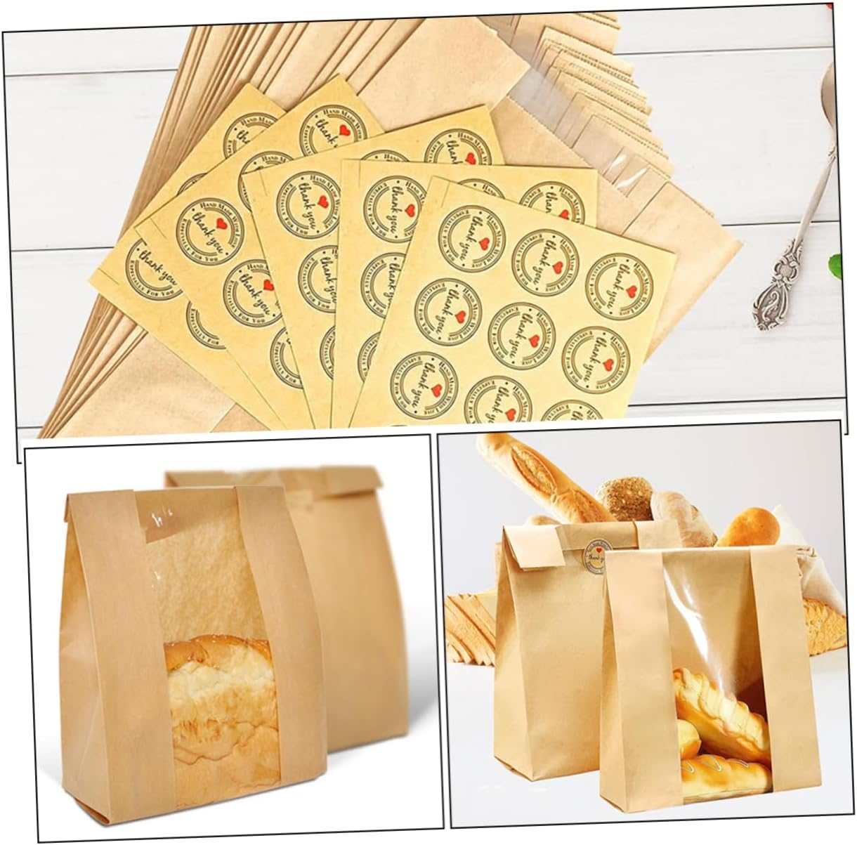1set Homemade Bread Bags Window Paper Bread Bag for Sourdough Loaf Baking Wrapping Pouches Multi-function Bakery