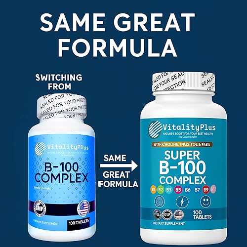 Miniatura 6 de Complejo Super B-100  Todas las vitaminas B incluyendo B12, B1, B2, B3, B5, B6, B7, B9, Folato  Vitaminas B de alta potencia con colina, inositol y
