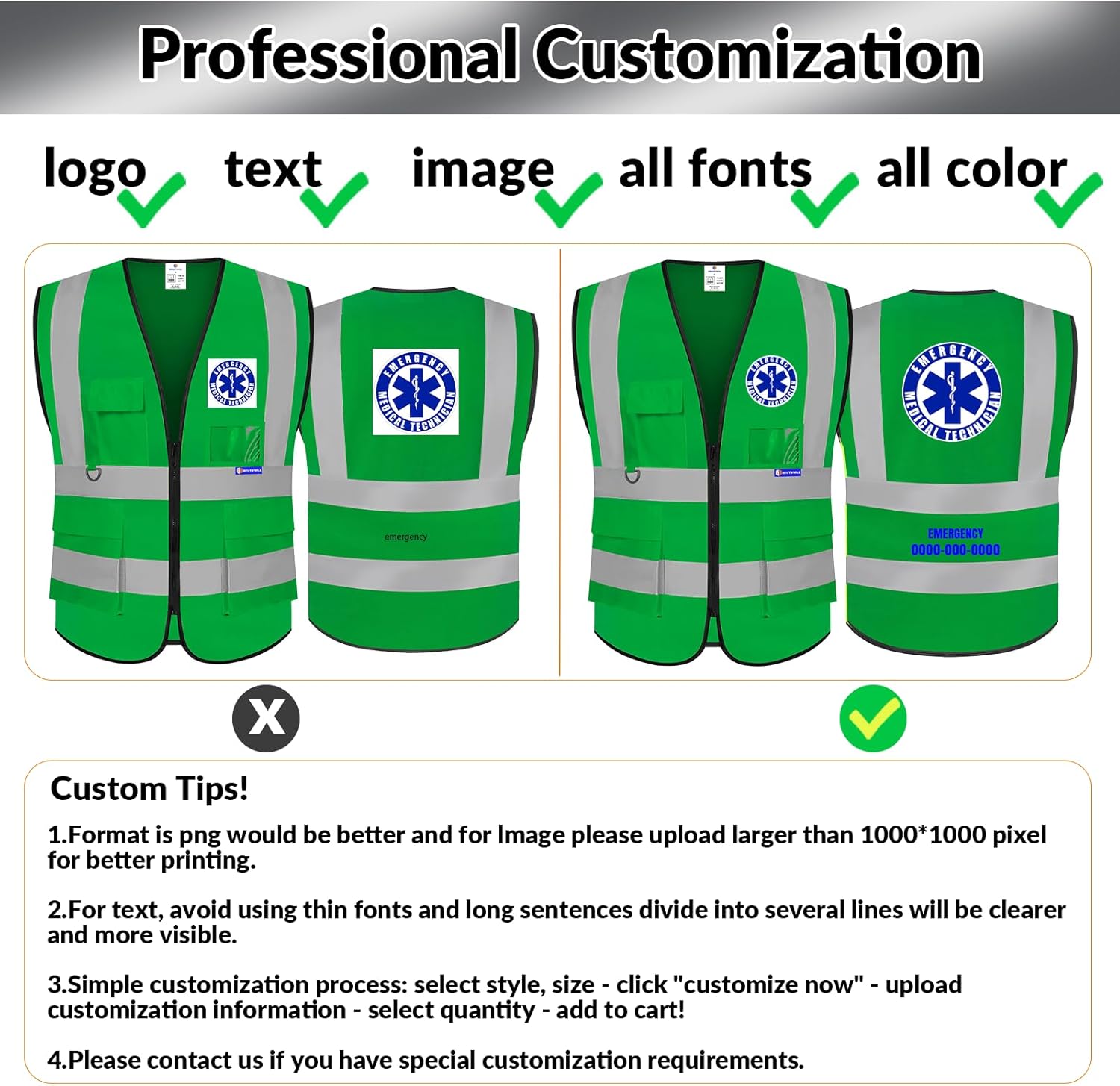 BeautyWill Custom Safety Vest logo Visibility Reflective Vest Class 2 Hi Vis Security Construction Work Vest - Image 2