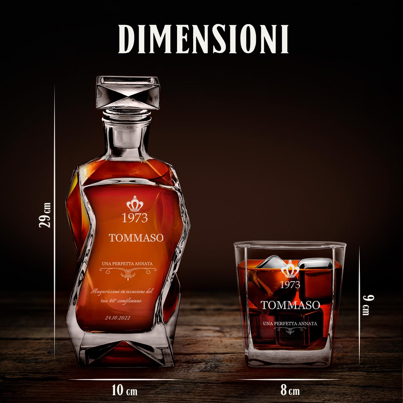 Maverton Set Decanter per Whisky in vetro - da 700 ml - incisione personalizzata - Caraffa con 2/4/ 6 bicchieri - idea regalo per il compleanno - per l’ uomo - regalo di Natale - Un’ottima annata