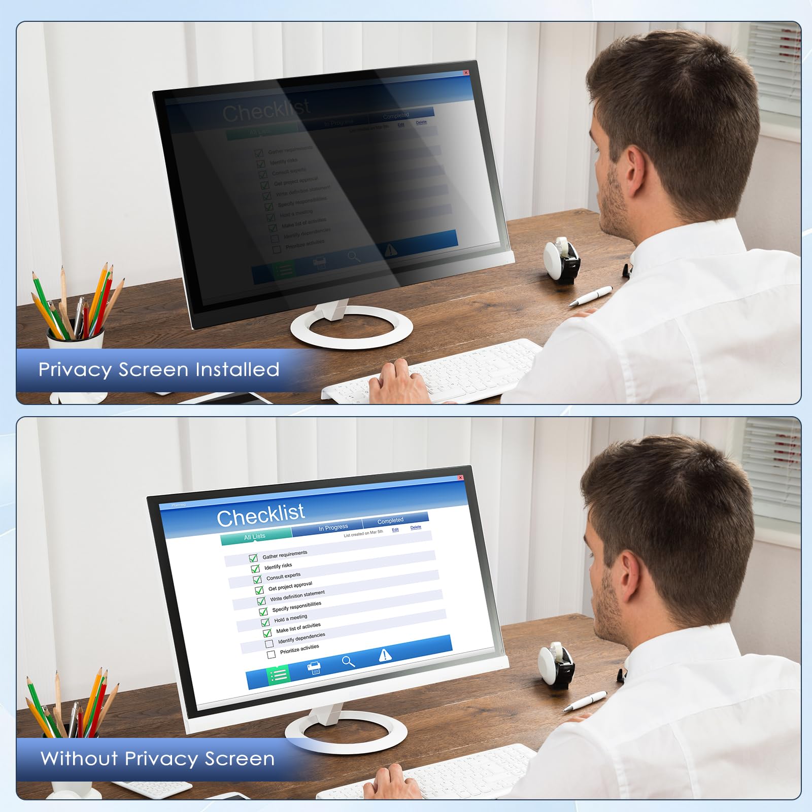 Qoosea Écran Confidentialité 24 Pouces Anti-espion: Filtre Suspendu Anti-reflets & Protection Lumière Bleue (16:9, 547x320mm) pour Cadres Professionnels
