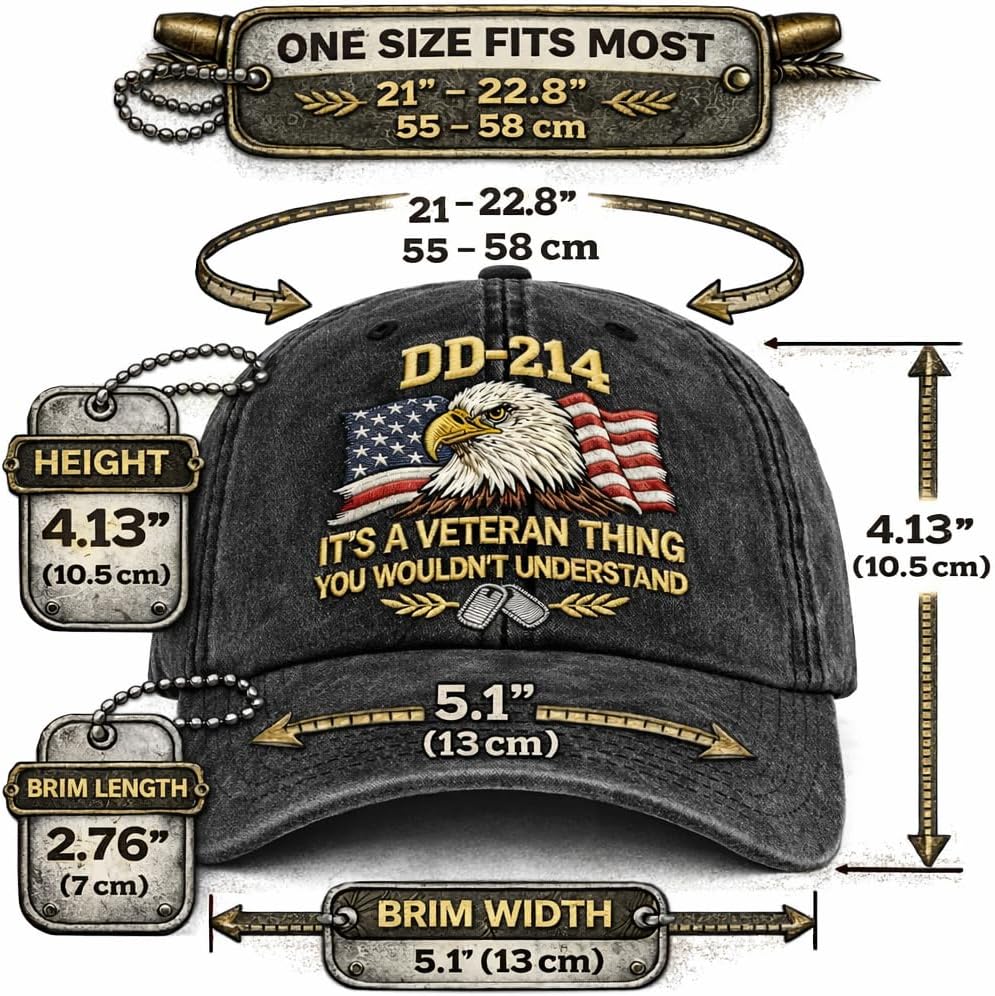 DD-214 Veteran Hat for Men Embroidered Patriotic Military Baseball Cap with Flag & Dog Tags, Adjustable Fit - Image 5