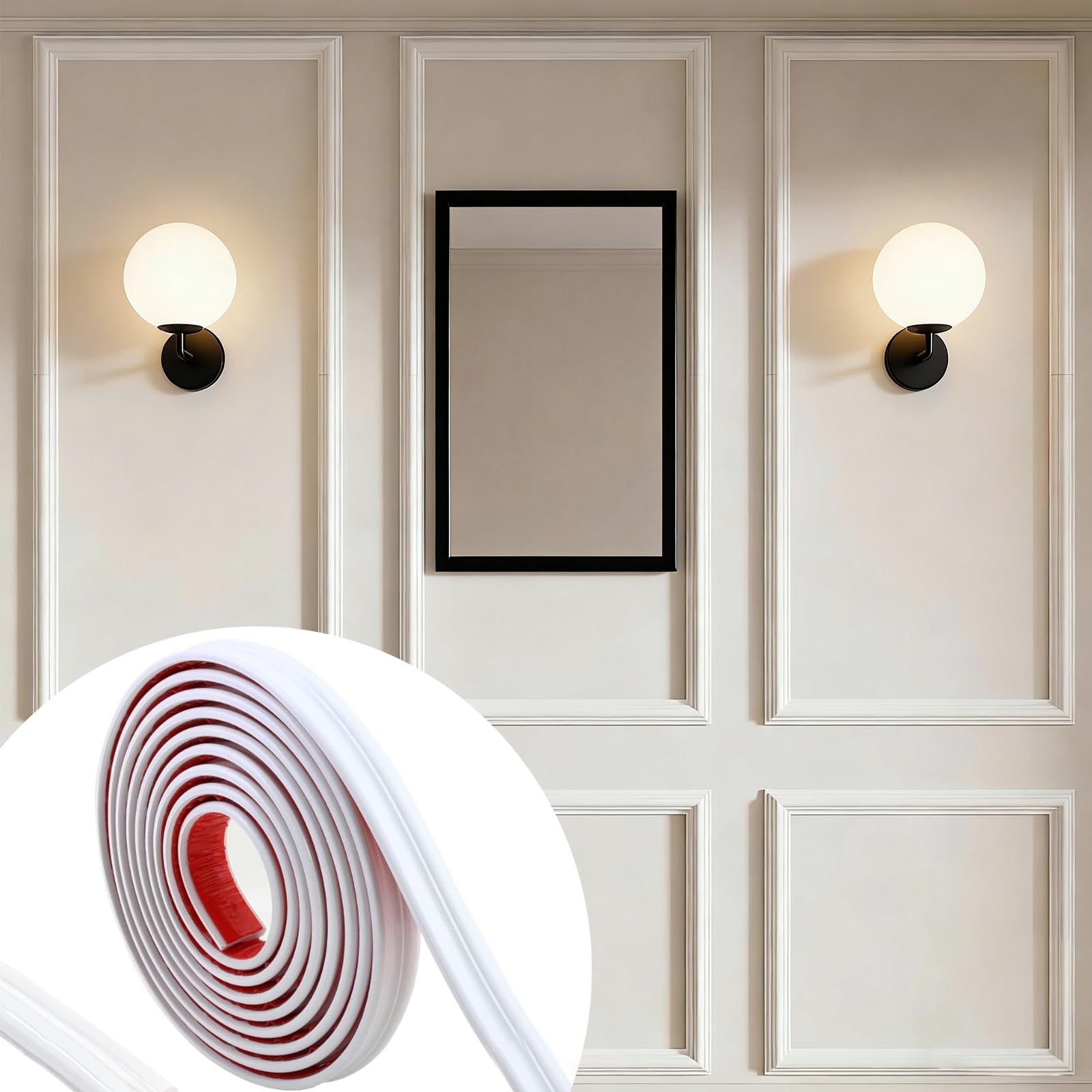 Wall Moulding Trim Peel and Stick, Pre-Cut Wall Moulding Panels Self-Adhesive Flexible Dado Rail, Ready to Assemble Chair Rail Moulding for Interior Decoration, Door, Frame (White, 3mx2.3cm) — image 1