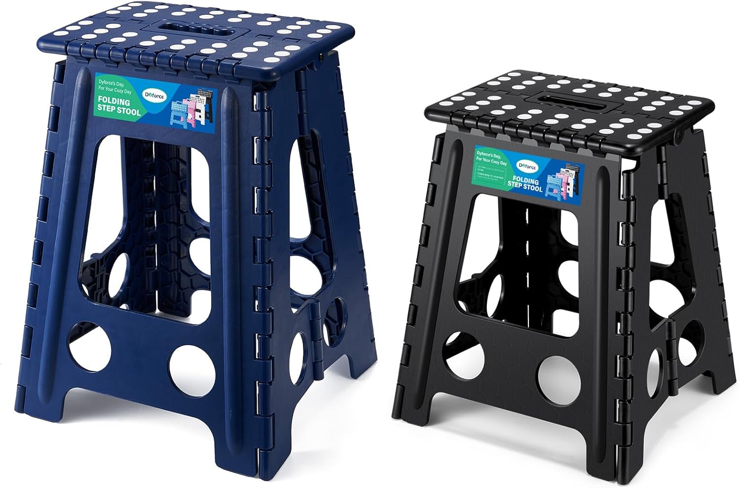 Dyforce 17.5 Inch and 16 Inch Folding Step Stool 400lbs Capacity Sturdy Plastic Foldable Step Stools for Adults (Royal Blue&Black)