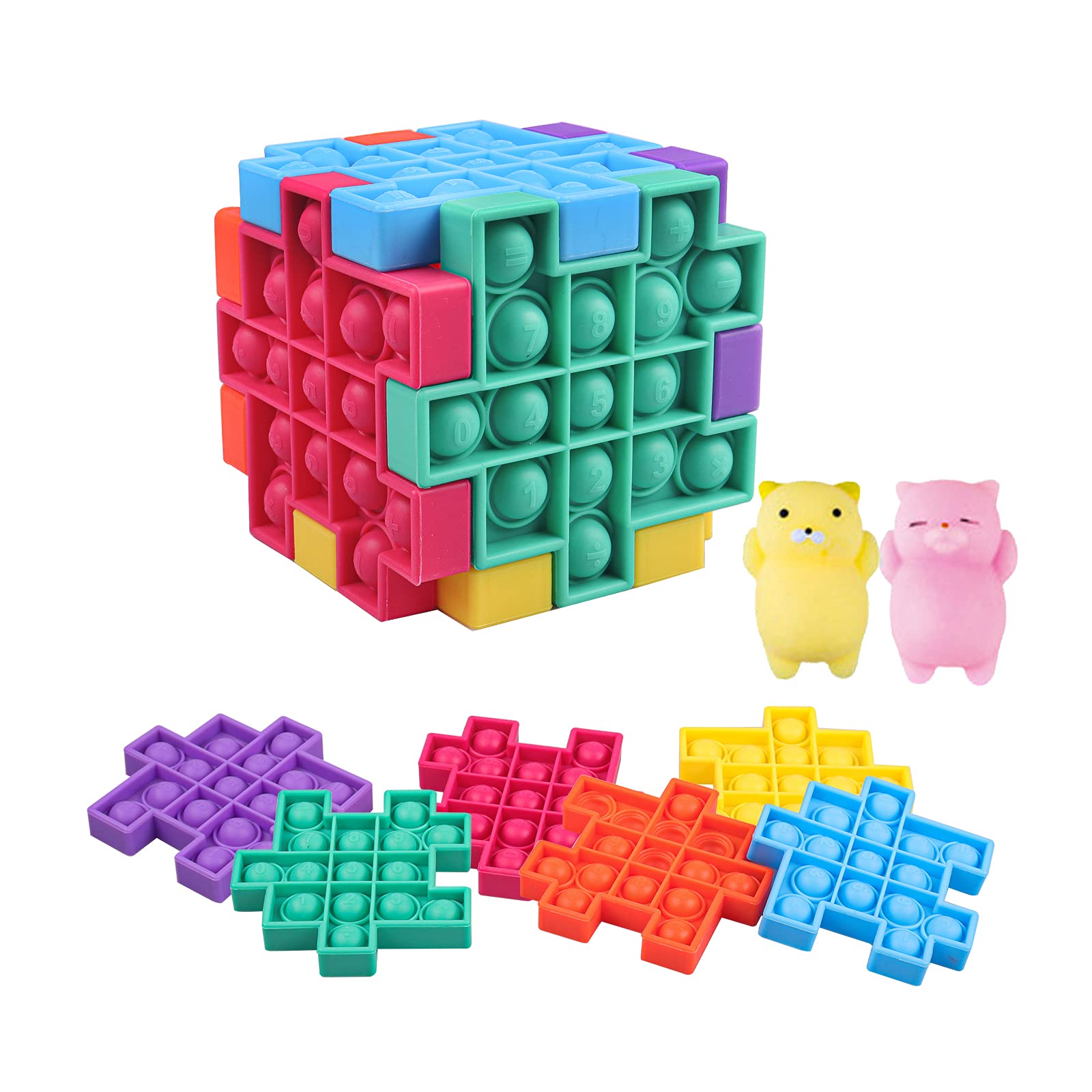 Cehim Puzzle Pop Bubble, Pop Push On Its Popping Fidget Toys 6 PCS Fun Digits Pops Silicone Squeeze Sensory Toys Set Anxiety Stress Relief Autism ADHD Asmr Autistic for Kid Adult Gift