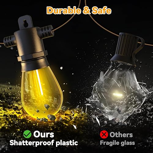 Miniatura 3 de Aialun Tira de luces LED de 51 pies y 2200 K para exteriores, resistente al agua, con 16 bombillas Edison de plástico inastillables S14, luces