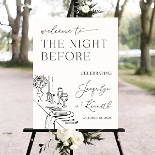 Elegant Whimsical The Night Before Rehearsal Dinner Sign, Handwritten Illustrated Champagne Tower Wedding Foam Board #2