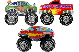 Monster Truck Rally Party Supplies Birthday Balloon Bouquet Decorations 3 Trucks