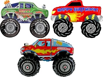 Monster Truck Rally Party Supplies Birthday Balloons Decorations 3 Trucks