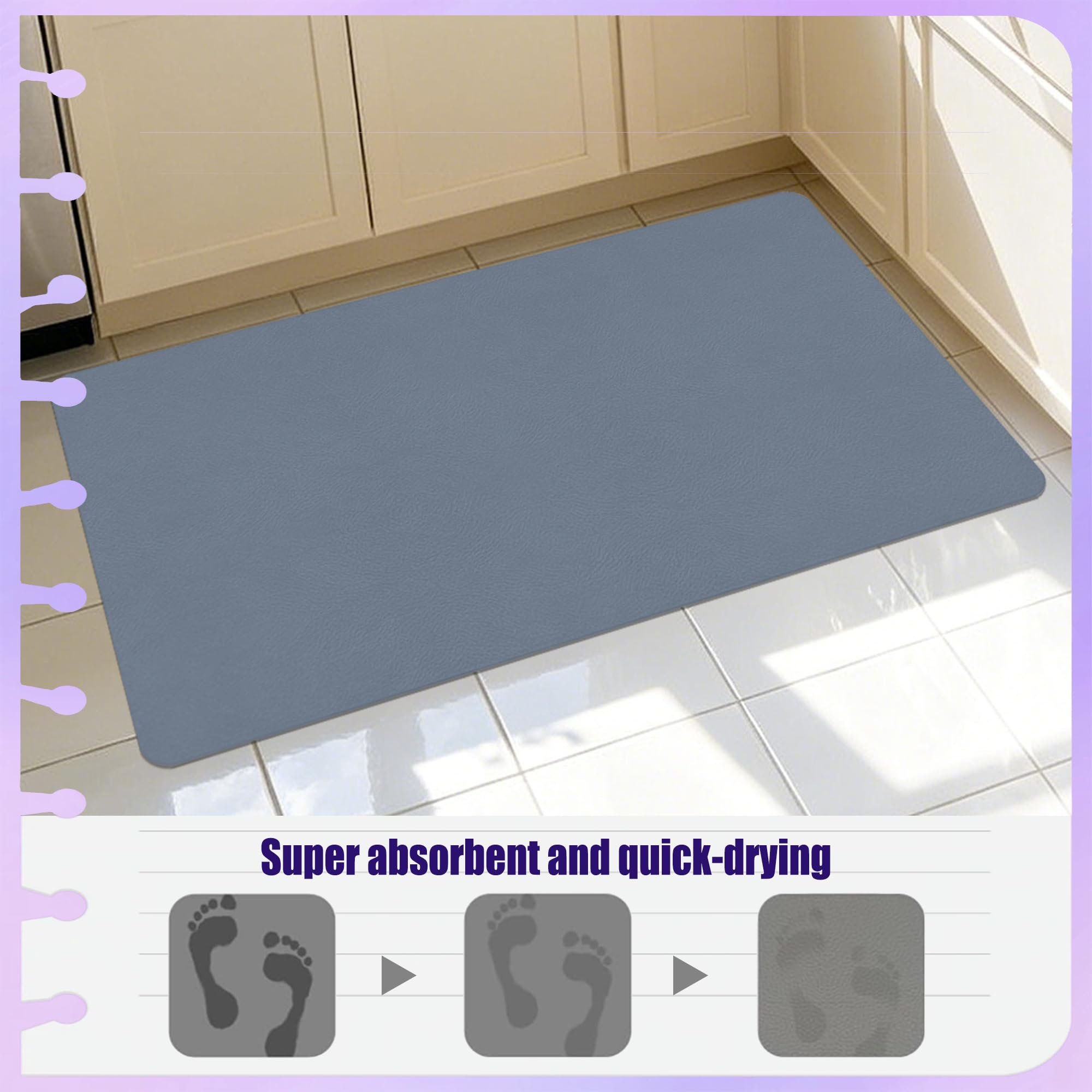 Tappeto Diatomite Bagno Antiscivolo 50 x 120 cm Assorbente Tappetini da Bagno per Doccia Lavabile Morbido per Doccia, Cucina, Ingresso, Grigio Chiaro