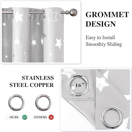 Miniatura 3 de WUBODTI Juego de 2 paneles de cortinas opacas con diseño de estrellas para niños, 54 pulgadas de largo, con ojales, decoración espacial, bonitas
