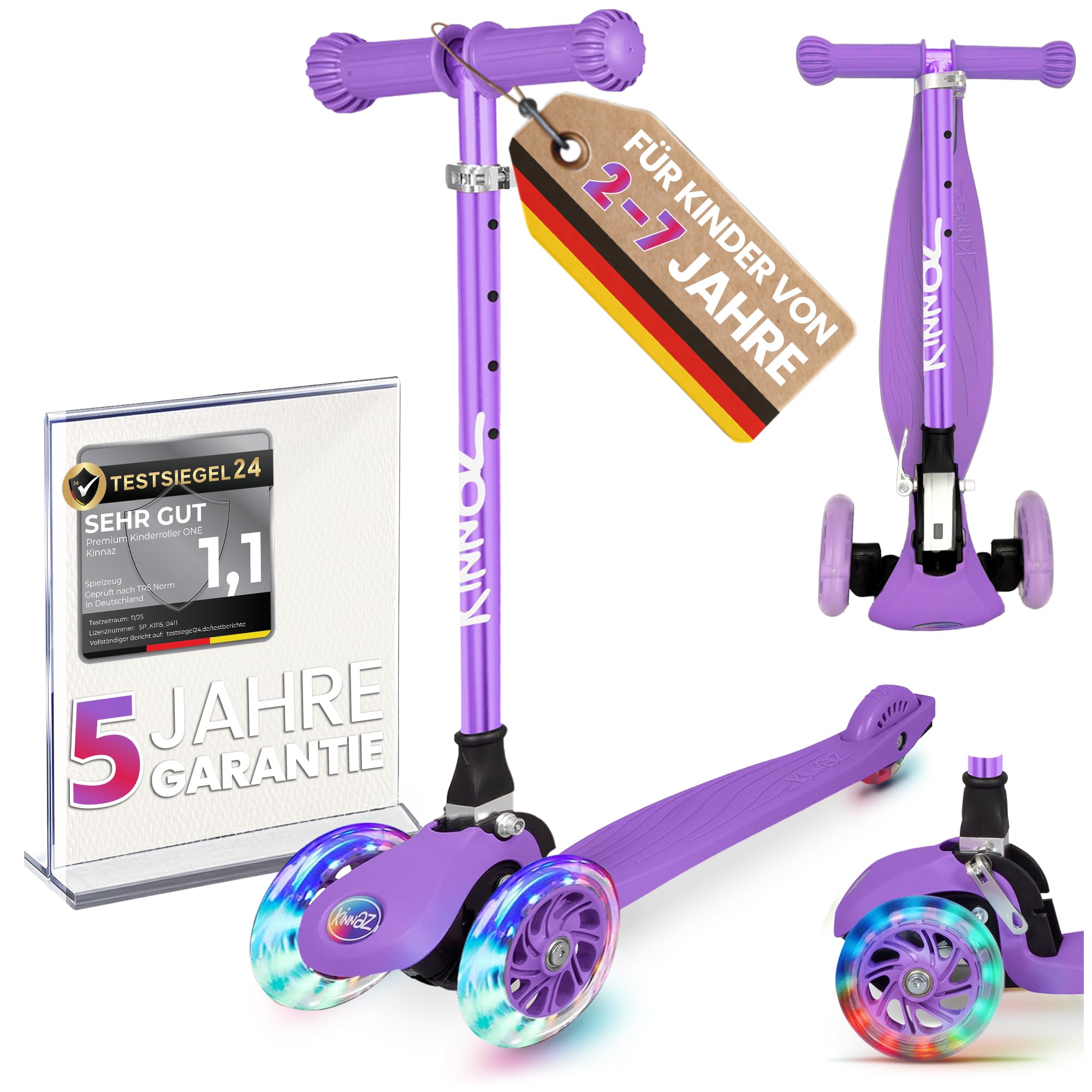 ONE, oltre 100.000 scooter, scooter per bambini 3 anni venduti, scooter da 2 a 7 anni, scooter bambini 4 anni, ruote LED, pieghevole, altezza regolabile, funzione tagkeeper, azienda hamburger