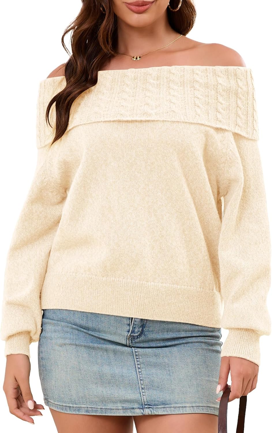 Womens Off The Shoulder Sweater Batwing Sleeve Loose Knit Pullover Sweaters Jumper Tops Fall Winter Clothes