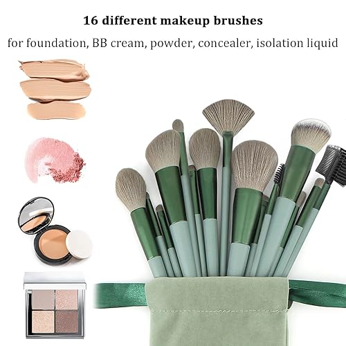 Miniatura 43 de Juego de brochas de maquillaje de 22 piezas, brocha para base de maquillaje para sombra de ojos (verde, juego de 22 piezas, grande)