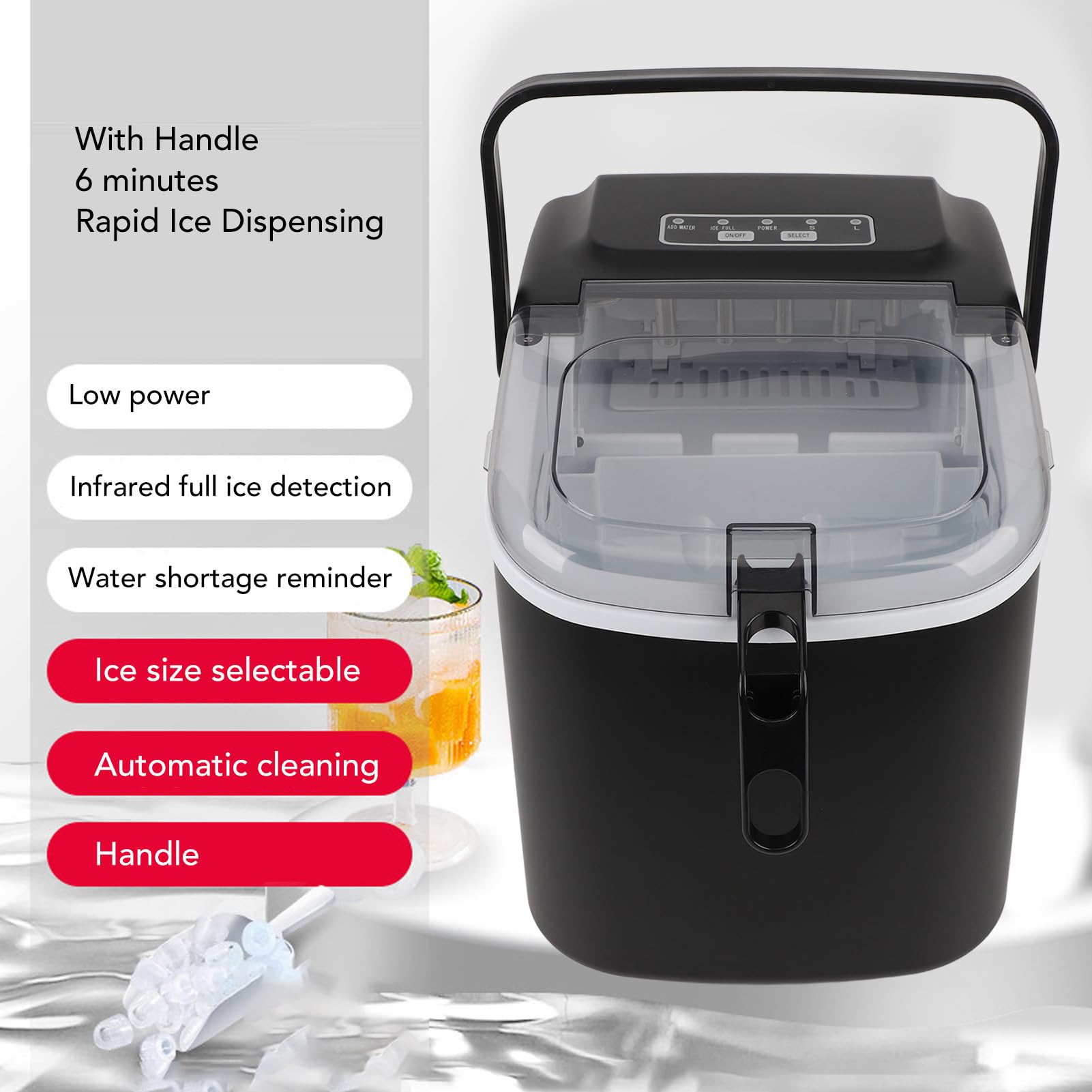RiToEasysports Máquina de Fabricantes de Hielo, Fabricante de Hielo Portátil 9 en 6 Minutos 26 Libras con Primicia y Canasta para la Fiesta de la Oficina de la Cocina en casa.