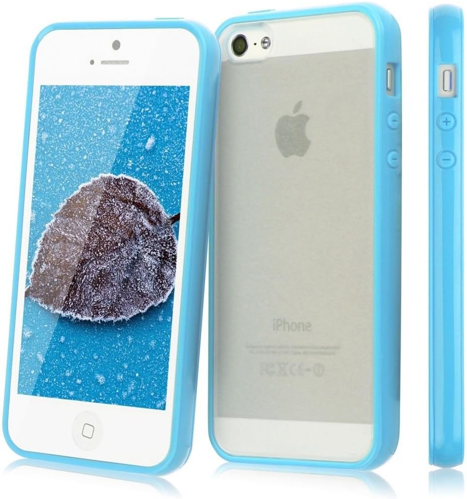 All4mobiles Premium Hard Matte Clear Back Case with Soft Silicone TPU Bumper for Iphone 5 5s + Free Front Screen Protector (Blue)