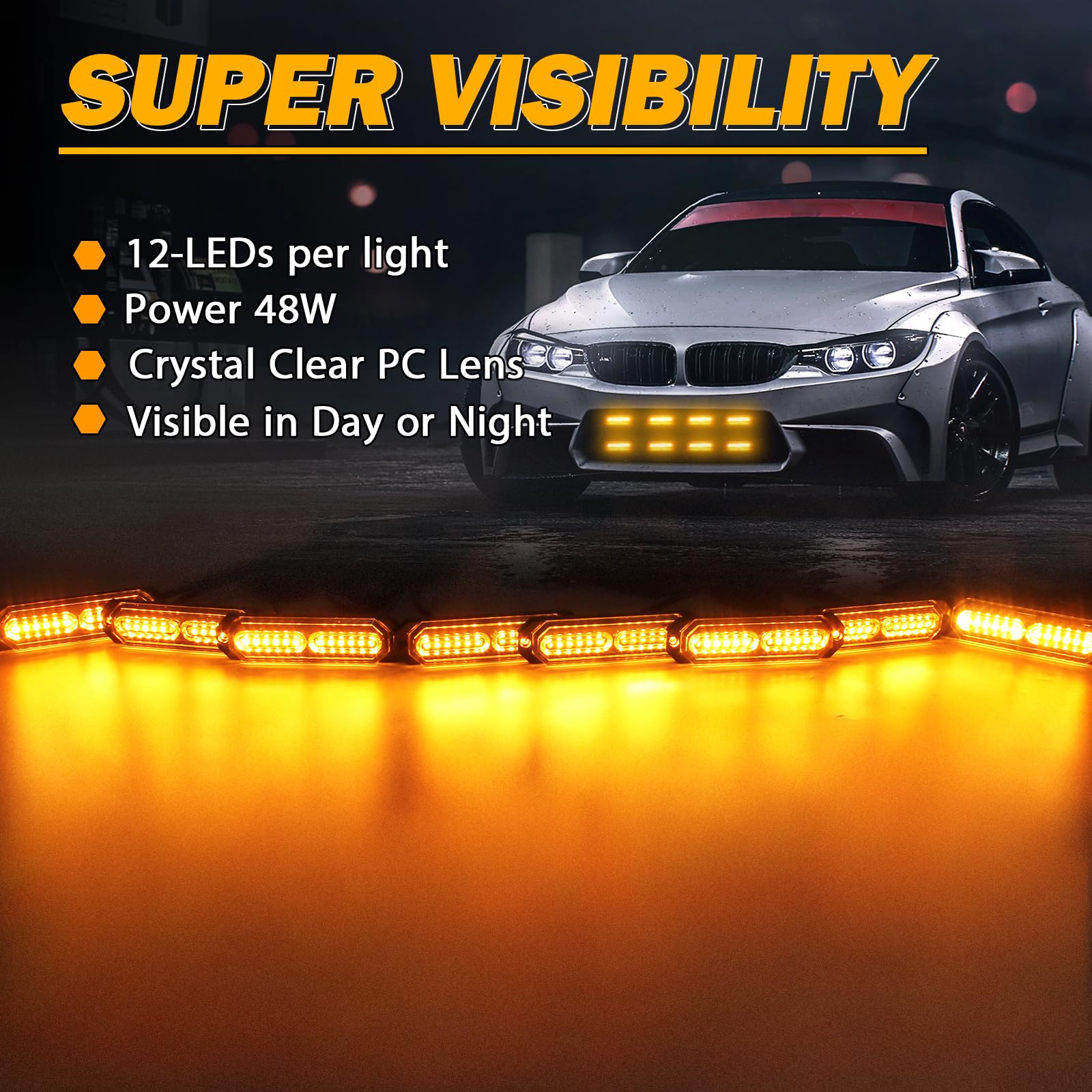 Luces estroboscópicas LED ámbar, 8 luces de advertencia de emergencia con controlador estroboscópico de 9 teclas para camiones, camionetas, cuatrimotos