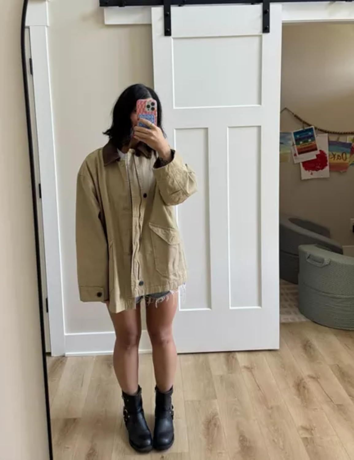 Womens Barn Jacket Classic Canvas Utility Jackets Corduroy Collar Vintage Button Down Coat with Pockets - Image 4