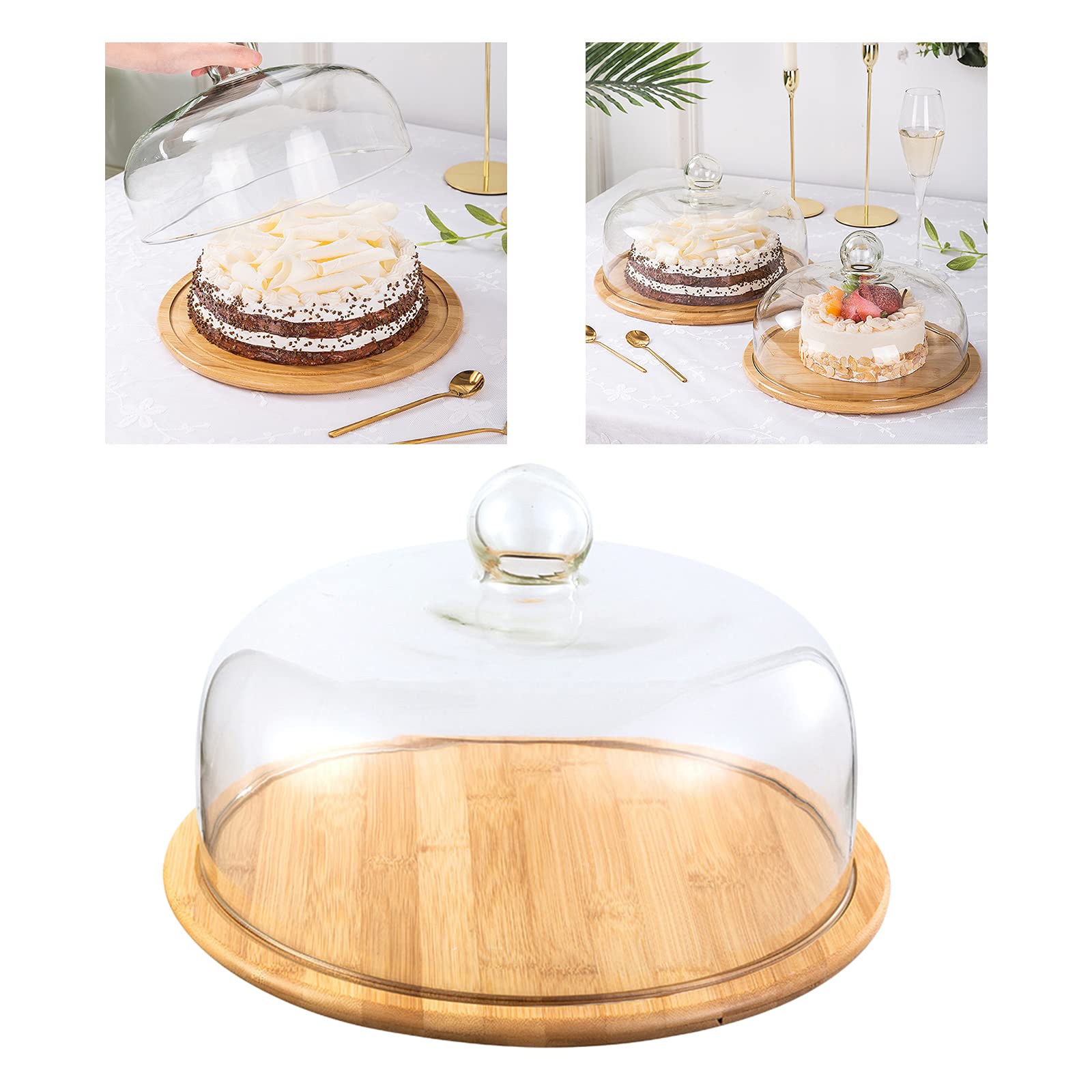 Bandeja de cristal para servir con cúpula para queso, soporte para tartas, magdalenas, pan, frutas, con cubierta de cúpula, 26 cm