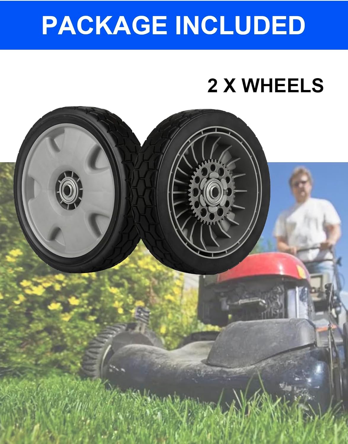 Replacement Lawn Mower Rear Drive Wheels for 42710-VH7-010ZA 42710-VH7-000ZA - 9" Tires Assebmly Compatible with Honda HRR216 HRX217 Propelled Mower (Set of 2)