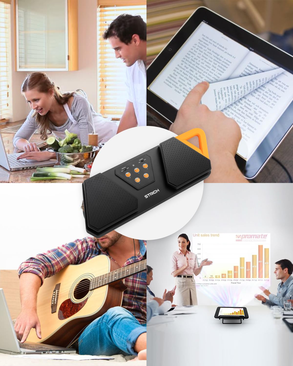 STRICH Page Turner - Pedale senza fili per strumenti musicali, in gomma antiscivolo, portatile, silenzioso, ricaricabile, per iPad, tablet, telefono, super-lunga durata, SPT-10X