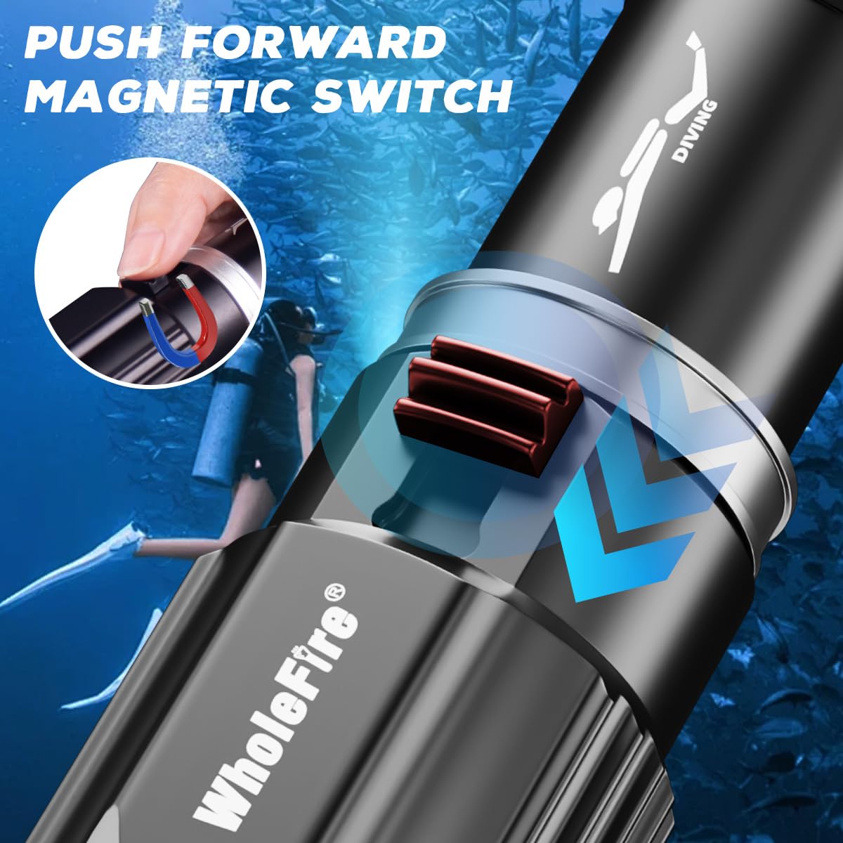 Tauchlampe LED Extrem Hell 6000 Lumens, IPX8 Wasserdicht 30M Unterwasser Taschenlampe, XHP70 Wiederaufladbar Taucherlampe für Unterwasser Tiefseehöhle bei Nacht