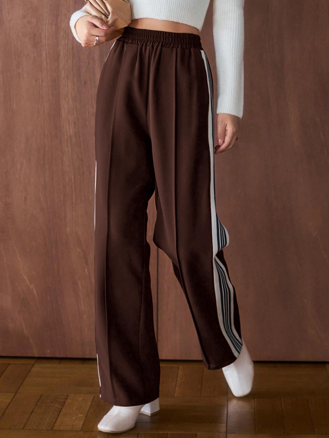 GRECIILOOKS Pantalones deportivos de estilo coreano para mujer, cintura alta, eventos universitarios casuales (tallas grandes disponibles)