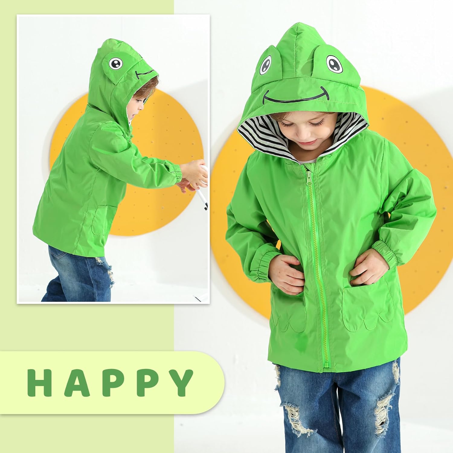 YOUNGER TREE Toddler Baby Boy Girl Duck Raincoat Cute Cartoon Hoodie Zipper Coat Outfit