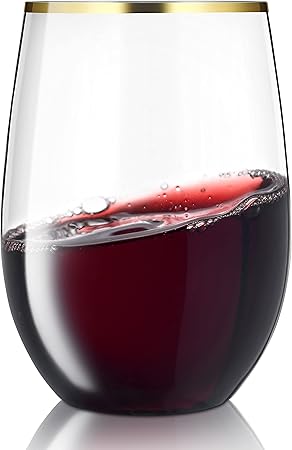 30 Pack Stemless Plastic Wine Glasses - 16 Oz -