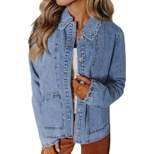 Sidefeel Womens Jean Jacket Long Sleeve Ruffled Denim Jacket Shacket