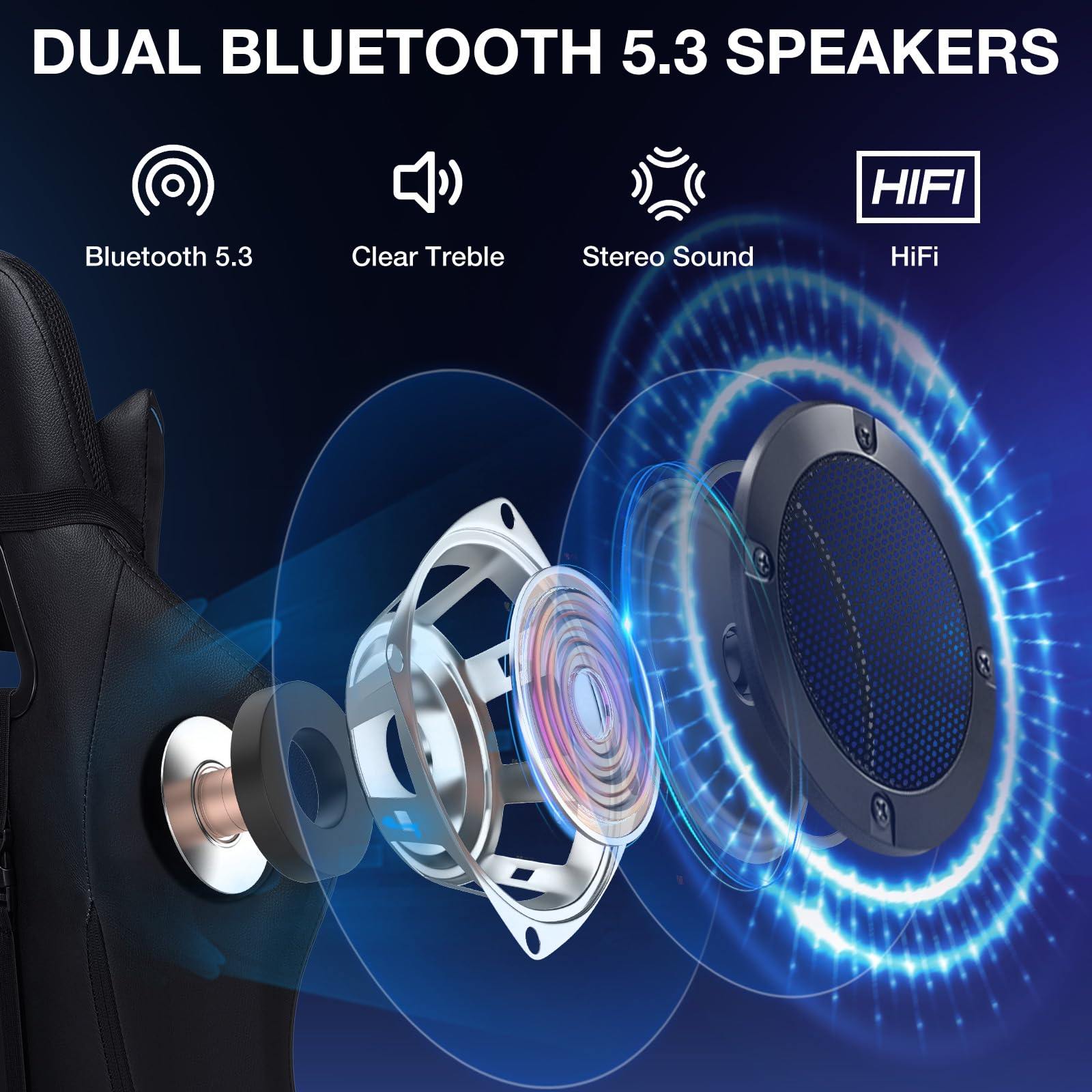 Gaming Chair with Bluetooth Speakers and RGB LED Lights Ergonomic Massage Video Game Chair with Footrest High Back with Lumbar Support Blue and Black