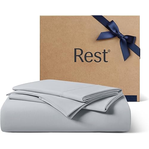 REST® Evercool®+ Starter Sheet Set, Full, Light Gray, Breathable Bed Sheet for Hot Sleeper and Night Sweats, with Pillowcases, Ionic+ Self-Cleaning Silver Yarn for Sensitive Skin, 3PCS No Flat Sheet