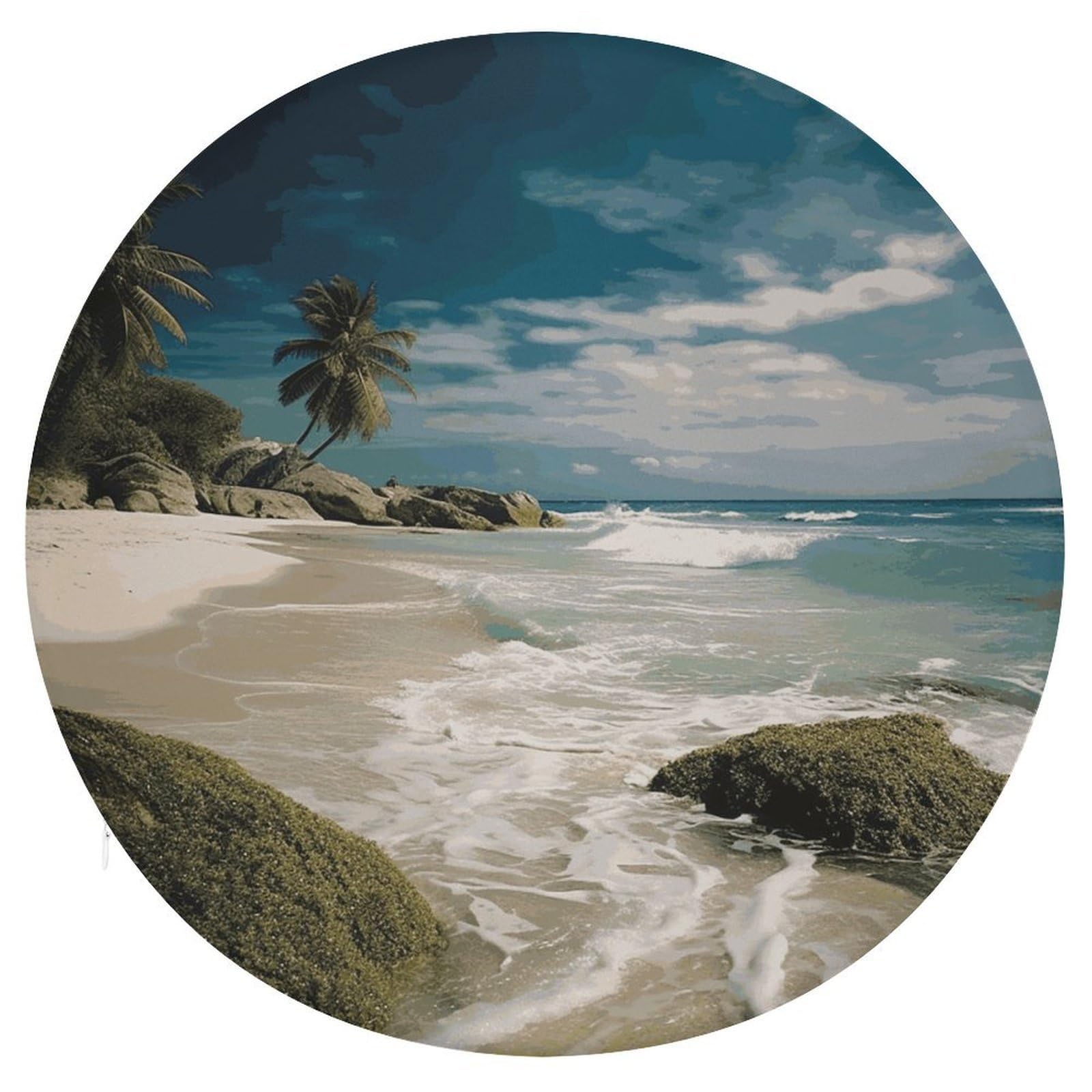 FekiLoot Beach Ocean Seat Cushion Comfort Memory Foam Seat Cushion Chair Pad Soft Round Stool Cushion Chair Cushion Removable Washable Cover for Home Office Outdoor Bistro 15.35 Inch