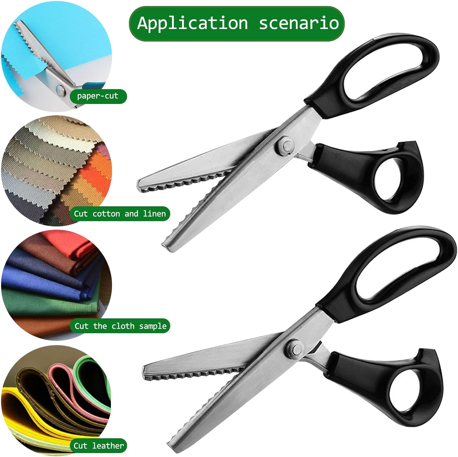 DaKuan 2 Models Pinking Shears for Crafting and Paper Cutting, Zig Zag Scissors for Fabric and Leather (5 mm Triangular and Rounded Teeth)